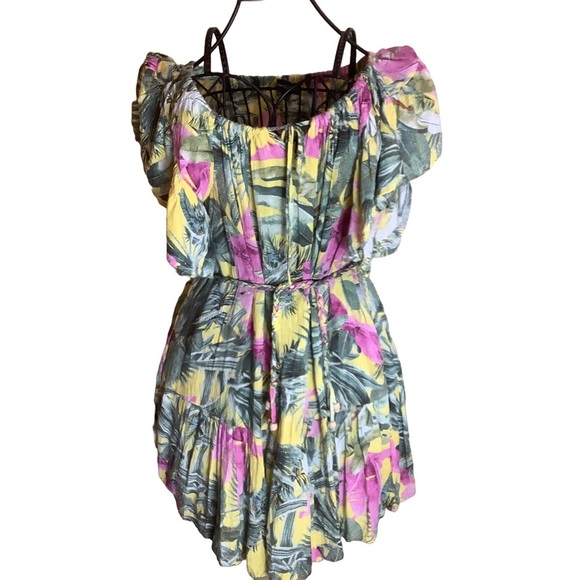 🌴 Cynthia Rowley Tropical Off Shoulder Mini Dress Size Small - Picture 2 of 9